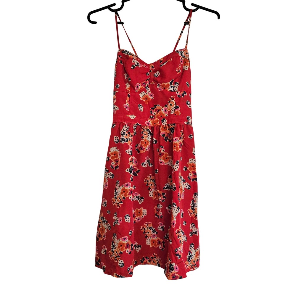 American Eagle Outfitters Red Floral Smocked Sundress Spaghetti Straps Size 0